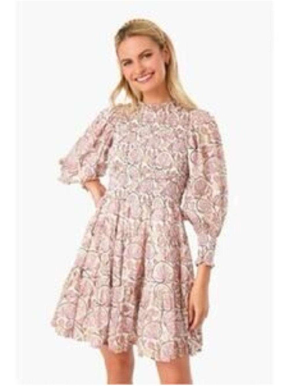 Oliphant Pink Floral Smocked Mini Dress S